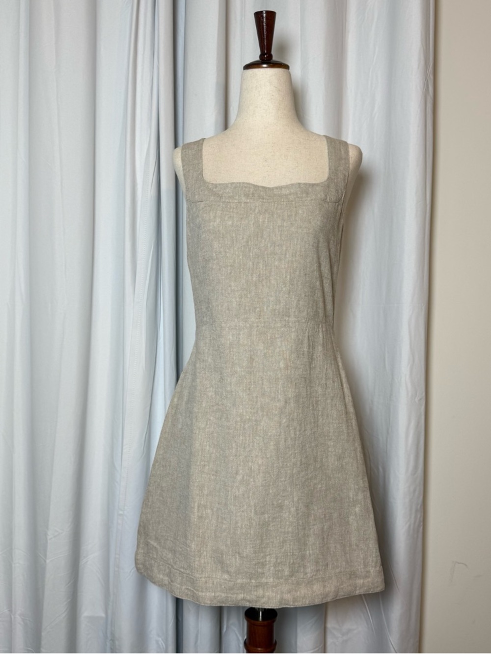 Abercrombie Linen Mini Dress Neutral Wide Strap Smocked Back Medium